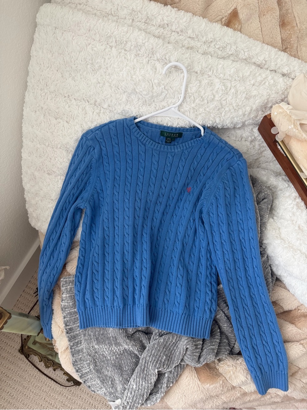 Ralph Lauren Cornflower Blue Cable-Knit Crewneck Sweater